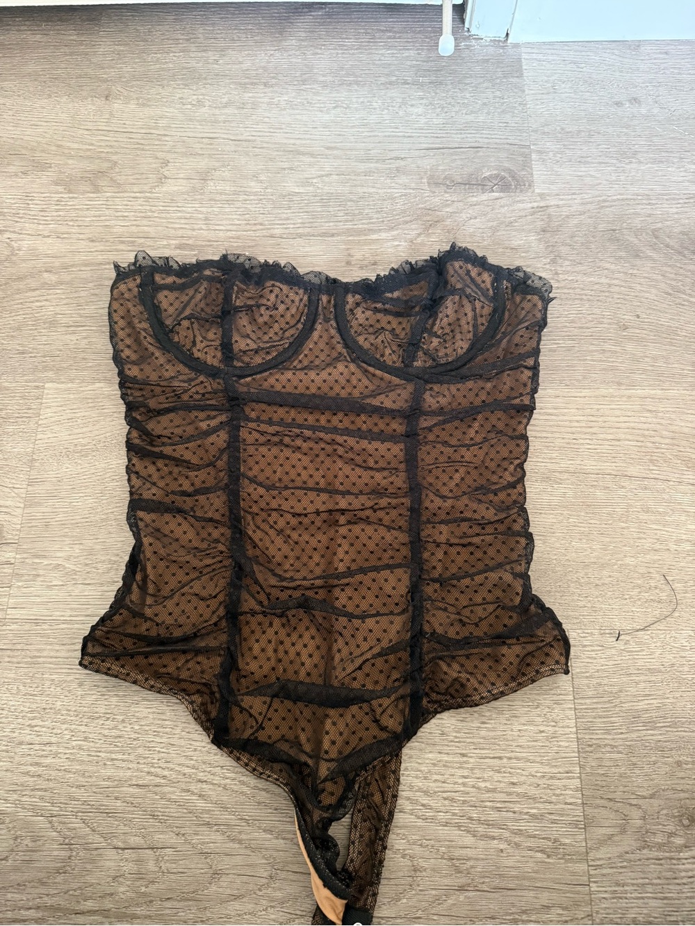 MAJORELLE Black Lace Trim Camel Slip Top